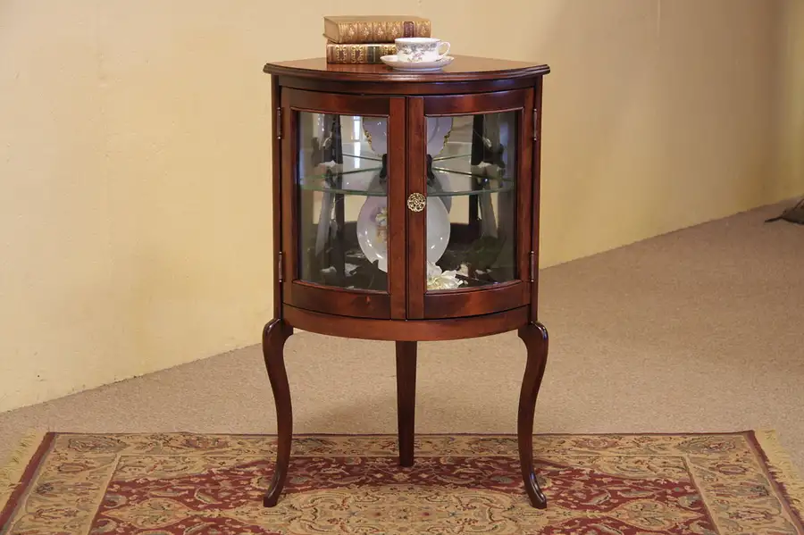 Main image of Curved Glass Antique Corner Curio Cabinet