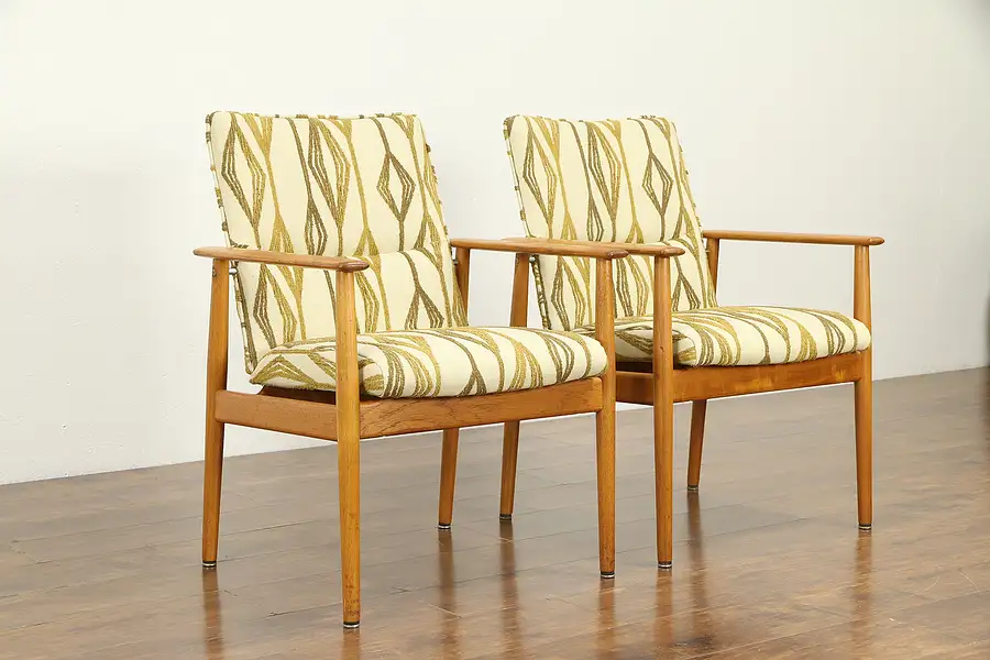 Main image of Pair Danish Midcentury Modern Vintage Teak Chairs, Sibast, New Upholstery