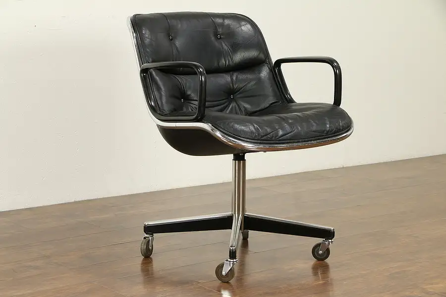 Main image of Knoll Midcentury Vintage Swivel Adjustable Leather & Chrome Desk Chair