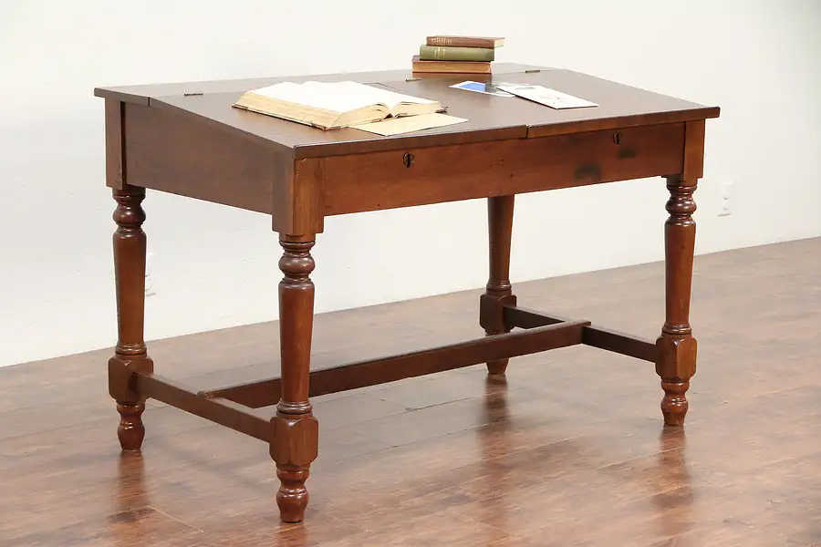 Main image of Victorian Antique Walnut Double School Desk for 2 Students