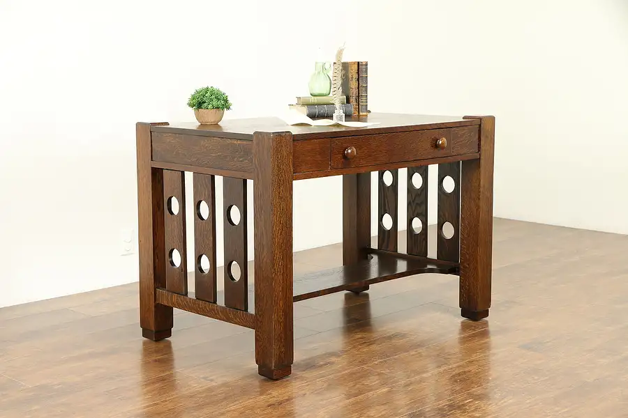 Main image of Arts & Crafts Mission Oak Antique Cadillac Desk Craftsman Library Table