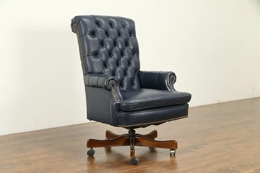 Main image of Leather Swivel Adjustable Tufted Leather Vintage Desk Chair