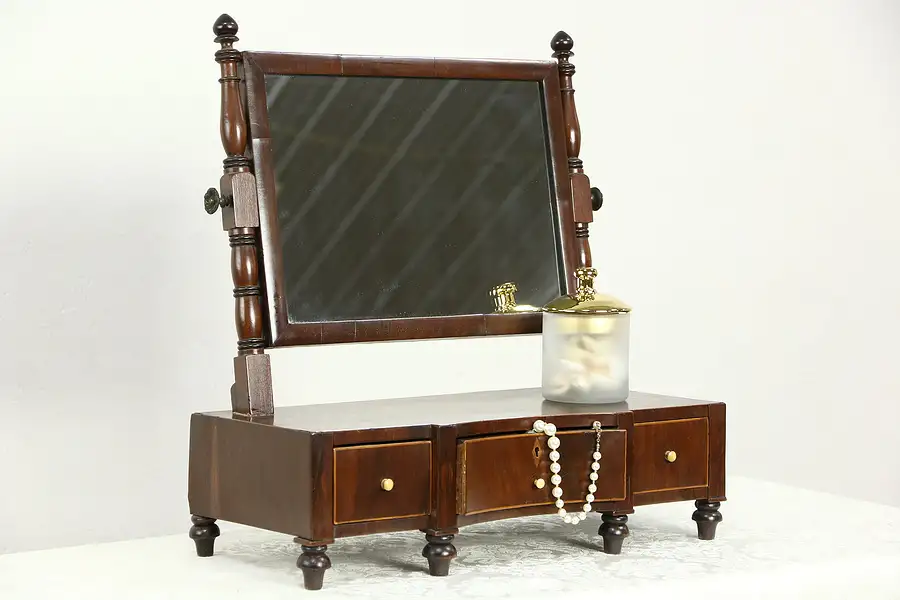 Main image of Dresser Top Antique English 1800's Shaving or Make Up Mirror