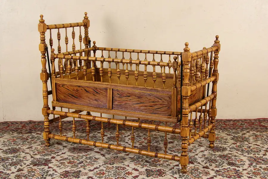 Main image of Victorian 1890 Antique Swinging Rocking Baby Cradle