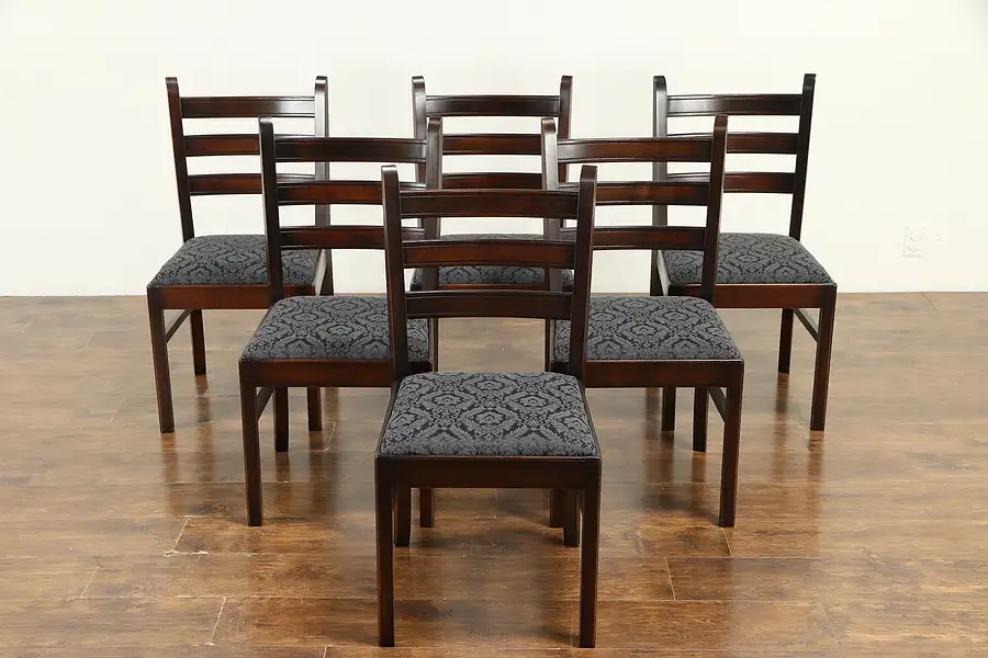 Main image of Set of 6 Beech Vintage Dining Chairs, New Upholstery