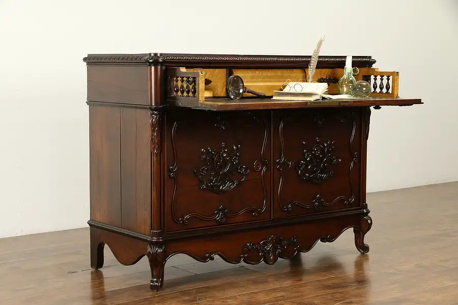 Main image of Victorian Antique English Carved Rosewood Butler Secretary Desk