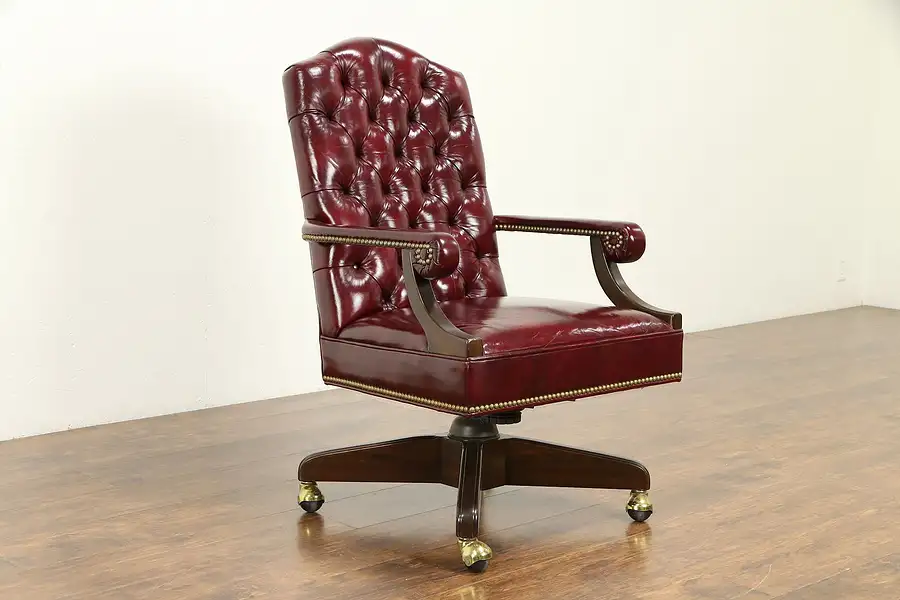 Main image of Tufted Leather Swivel Adjustable Desk Chair, Signed Harden 1986