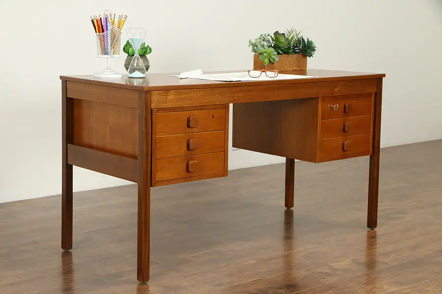 Main image of Teak Danish Mid Century Modern Vintage Library Desk, Domino