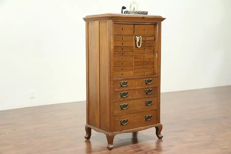 Main image of Dental, Jewelry or Collector Cabinet, Oak 1895 Antique, 23 Drawers