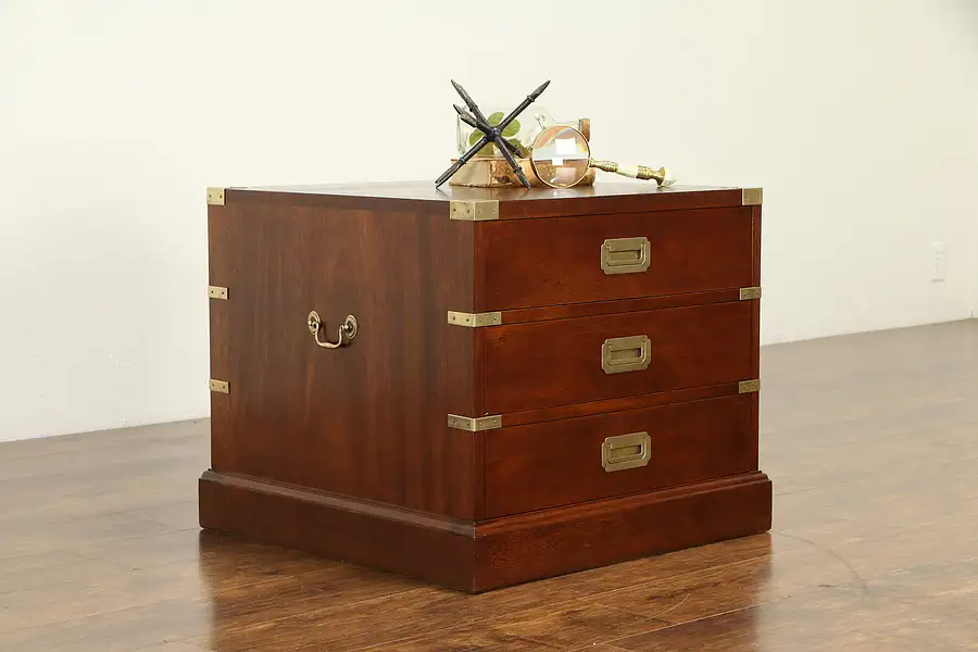 Main image of Campaign Chest, Vintage Mahogany Coffee or Lamp Table, Signed