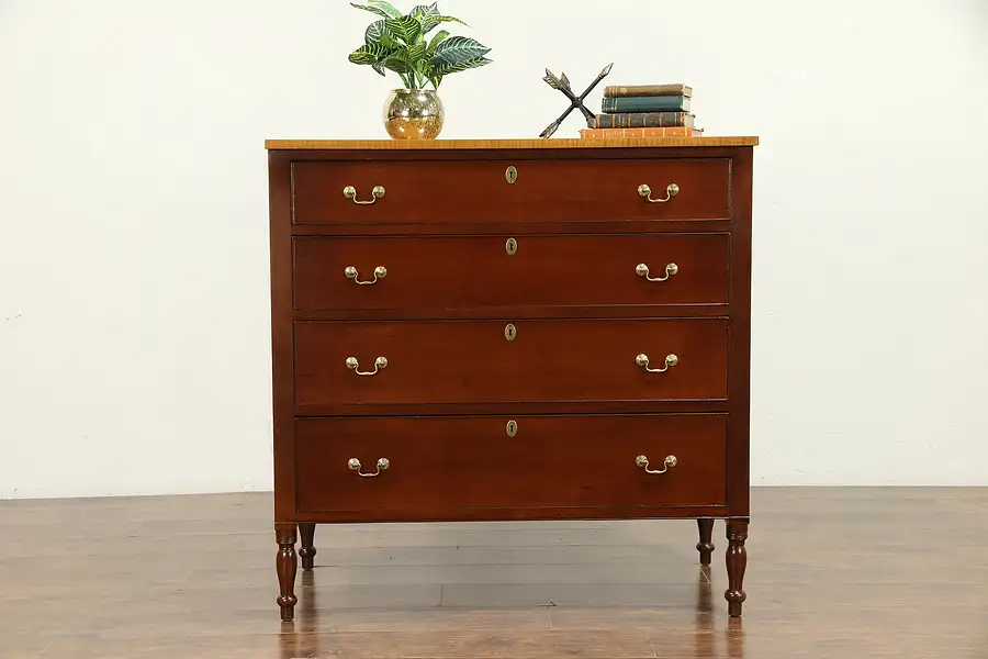 Main image of Sheraton Tiger Curly Maple & Cherry Antique 1810 Chest or Dresser