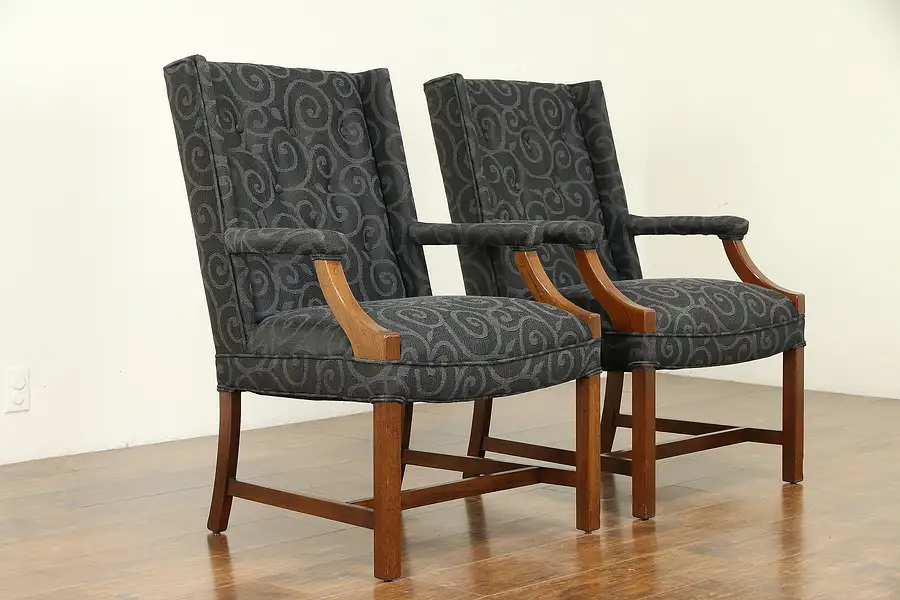 Main image of Pair of Traditional Mahogany Vintage Wing Chairs, New Upholstery