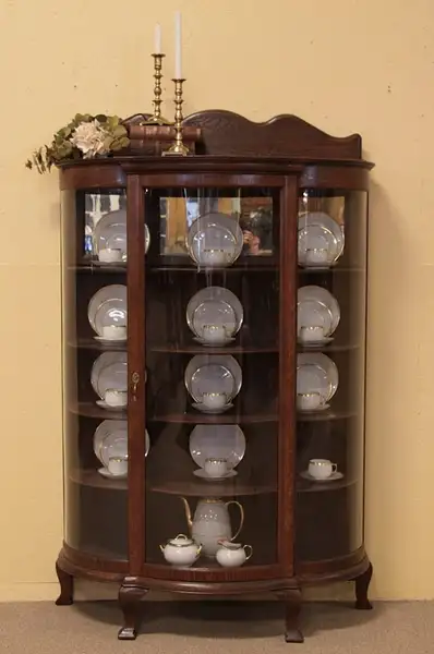 Main image of Victorian Oak Curved Glass China Cabinet