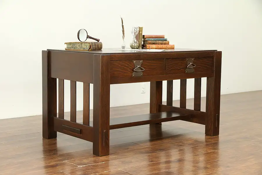 Main image of Arts & Crafts Mission Oak Antique Library Table or Craftsman Desk