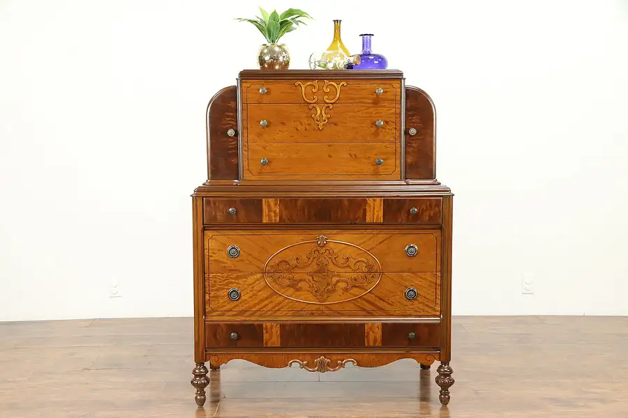 Main image of English Tudor Antique 1925 Highboy or Tall Chest on Chest