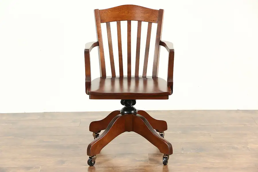 Main image of Maple Swivel 1920 Antique Adjustable Library or Office Desk Chair