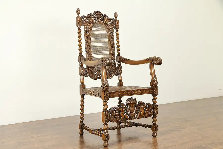 Main image of Throne or Antique Italian Hall Chair, Carved Angels or Cherubs