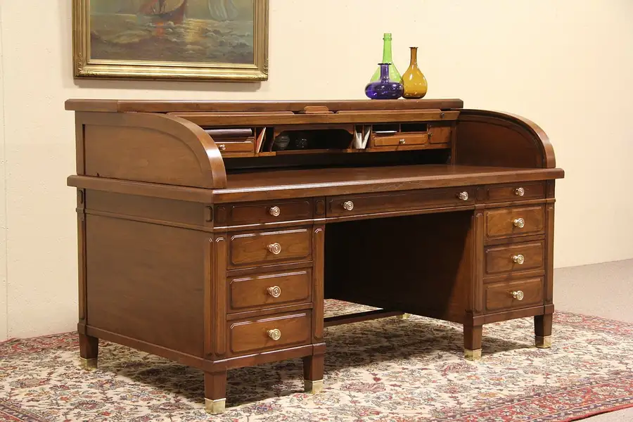 Main image of Walnut 6' Antique 1915 Roll Top Desk