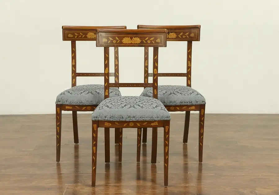 Main image of Dutch Antique Inlaid Marquetry Set of 3 Dining or Side Chairs