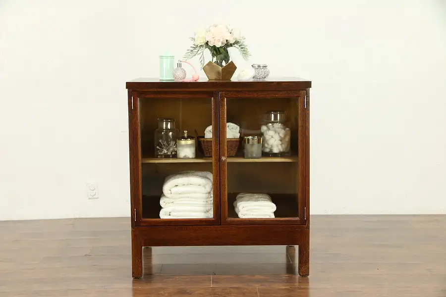 Main image of Oak Antique Physician Medical Cabinet for Bath or Closet Island, Globe