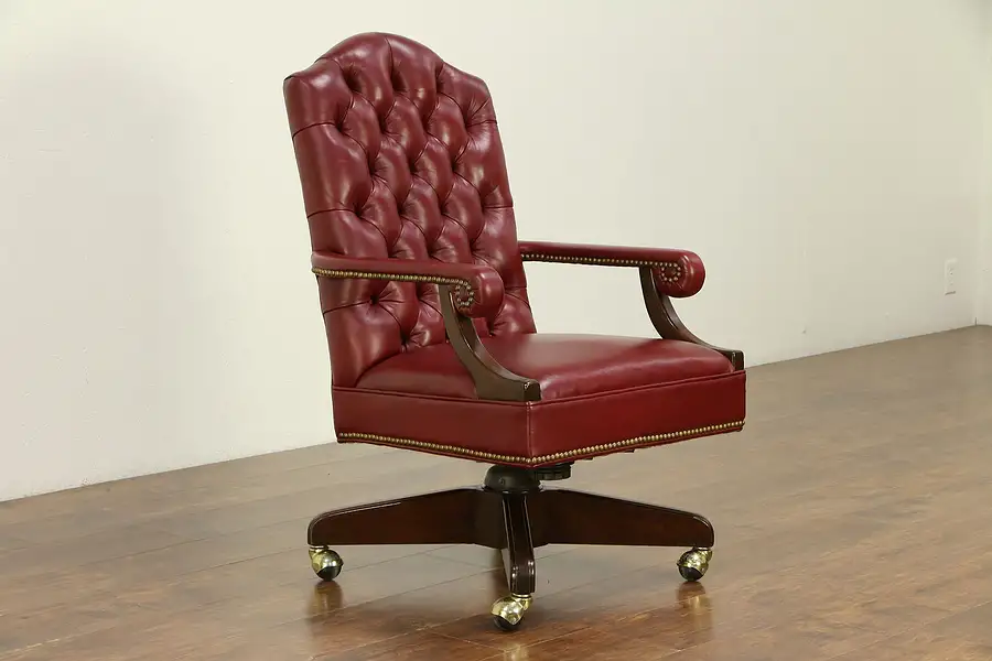 Main image of Harden Cherry Traditional Swivel Adjustable Desk Chair, Faux Leather