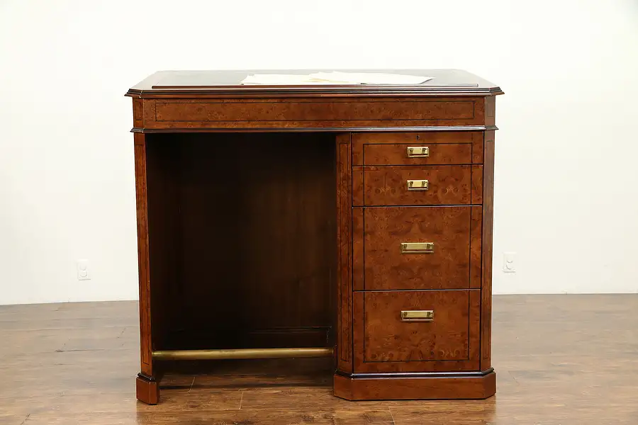 Main image of Architect or Professor Standing or Stool Desk, Vintage Burl & Leather