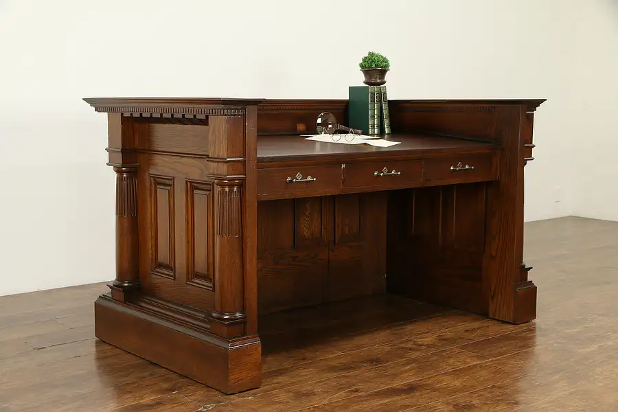 Main image of Oak Judge Desk, Kitchen Island or Reception Stand, Courtroom Salvage