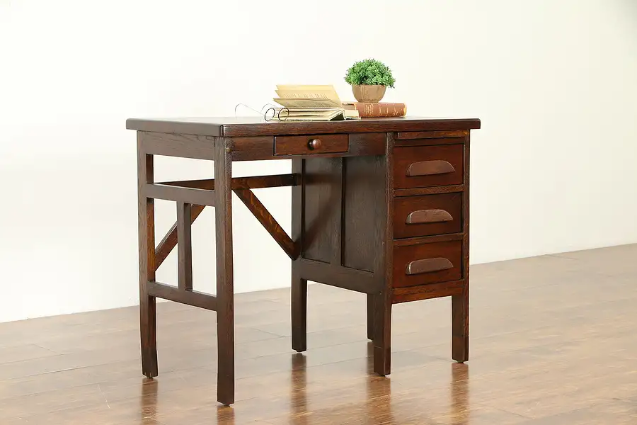 Main image of Arts & Crafts Mission Oak Antique Craftsman Child Youth Desk, TV Console