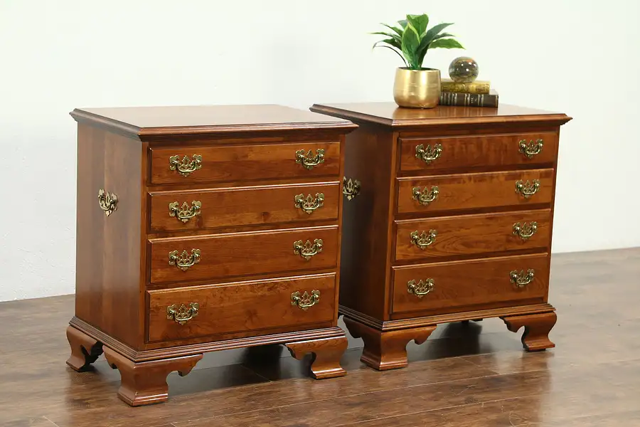 Main image of Pair of Traditional Cherry Nightstands, End or Lamp Tables, Signed Ethan Allen