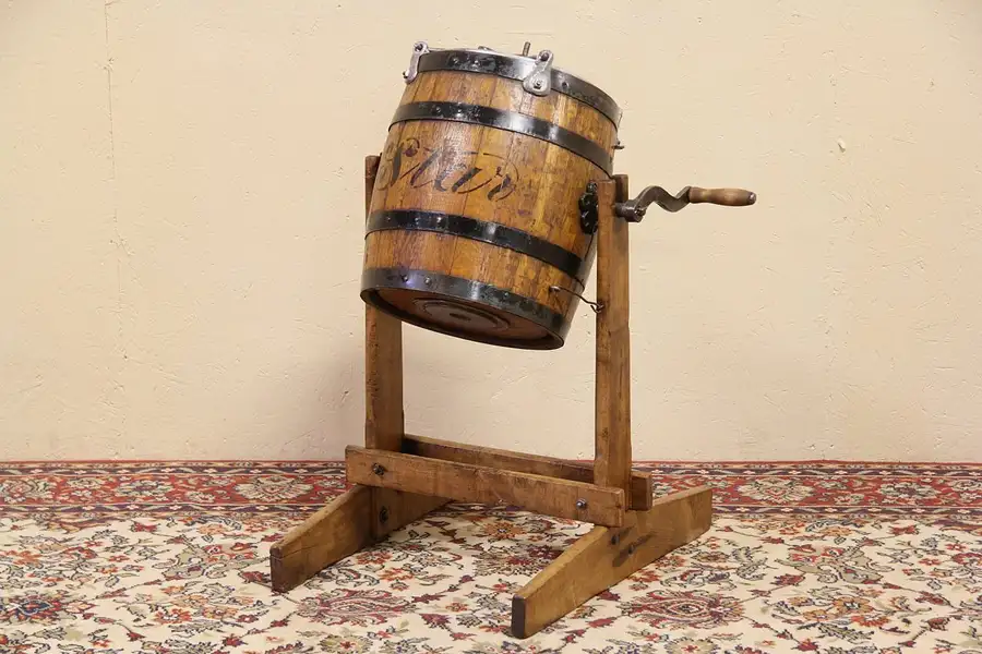 Main image of Star 1900 Antique Revolving Oak Barrel Butter Churn