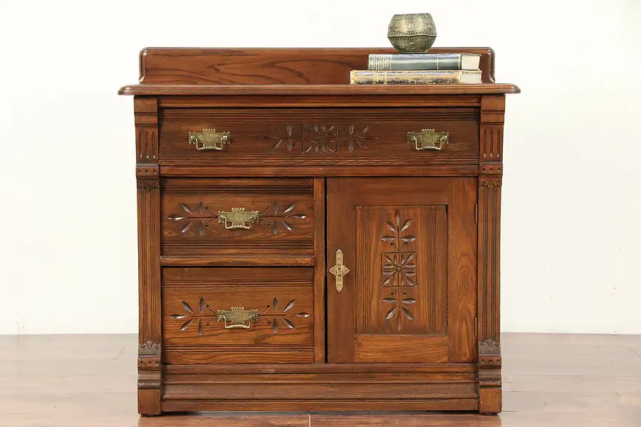 Main image of Victorian Eastlake Antique Oak & Ash Small Chest, Commode, Nightstand