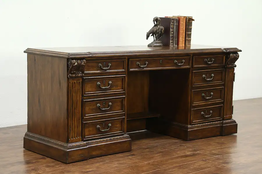 Main image of Traditional Carved Computer Desk Credenza, Signed Sligh Laredo 2009