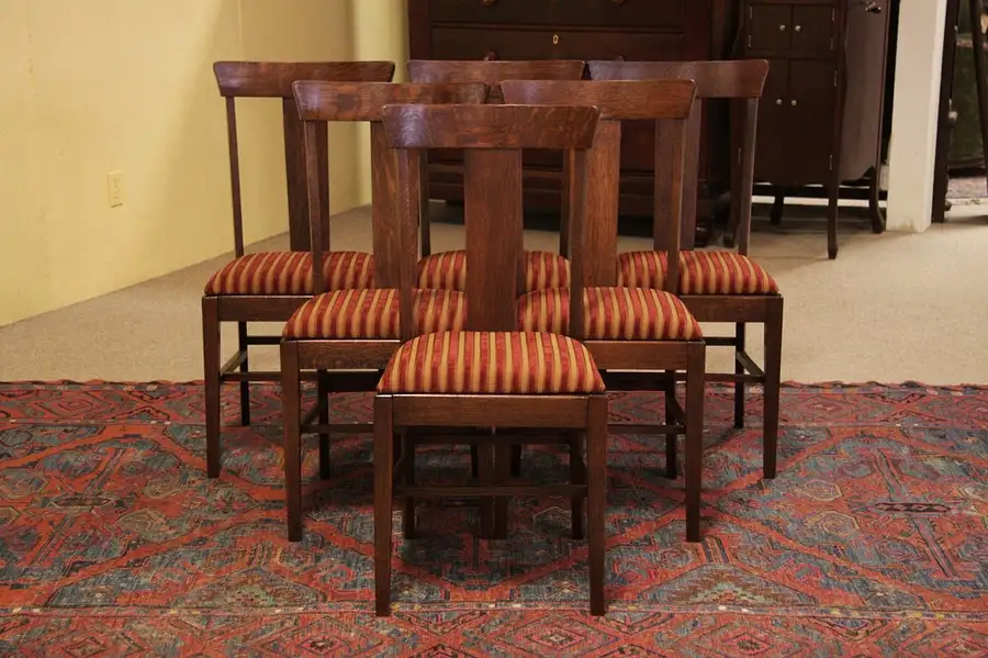 Main image of Set of 6 Arts & Crafts Mission Oak Dining Chairs