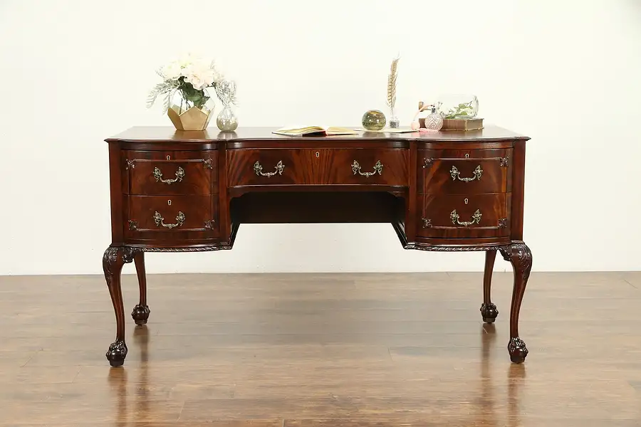 Main image of English Georgian Style Antique Carved Library Desk, Phillips of Bristol