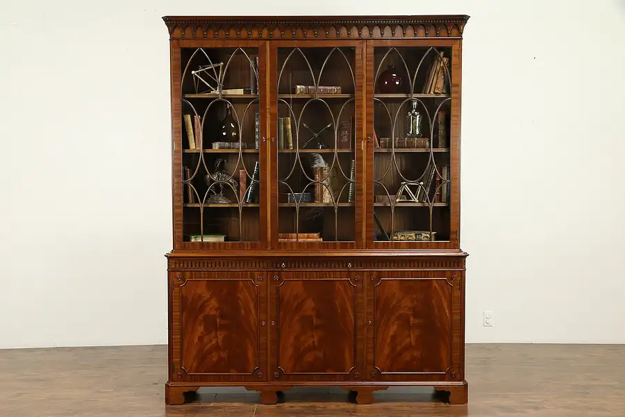 Main image of English Vintage Georgian Style Mahogany Bookcase or China Cabinet