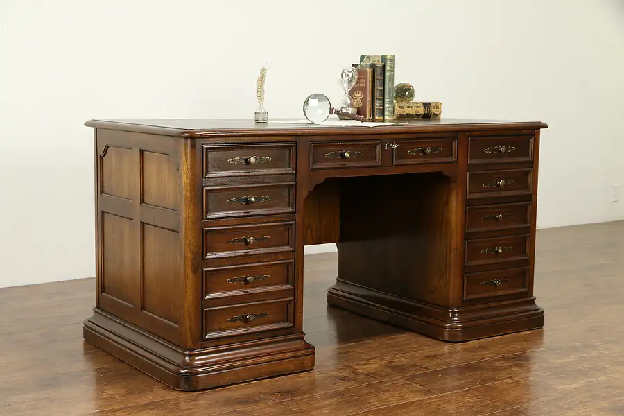 Main image of Hekman Signed Vintage Chestnut Library or Office Desk, File Drawers