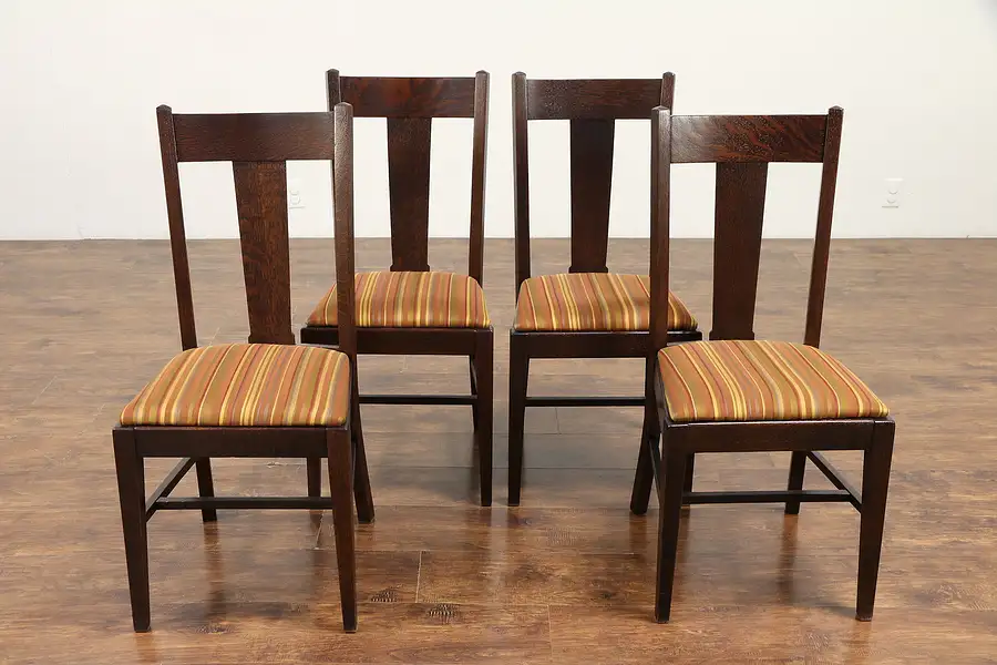 Main image of Set 4 Arts & Crafts Mission Oak Antique Craftsman Dining Chairs Striped