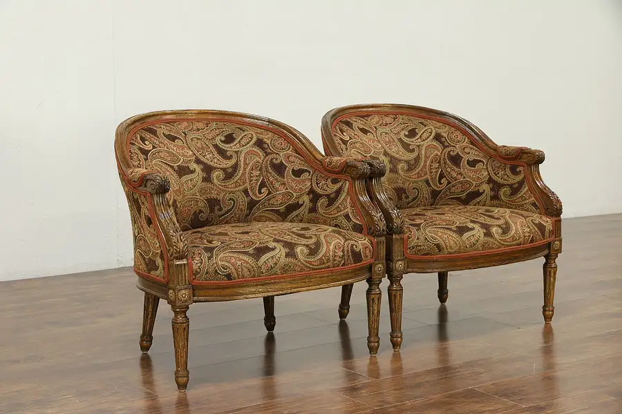 Main image of Pair of Country French Vintage Carved Oak Chairs