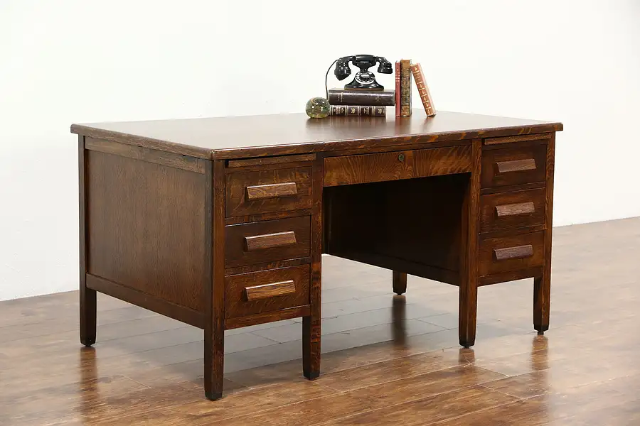 Main image of Oak Quarter Sawn Vintage Library or Office Desk, Signed Lincoln 1946