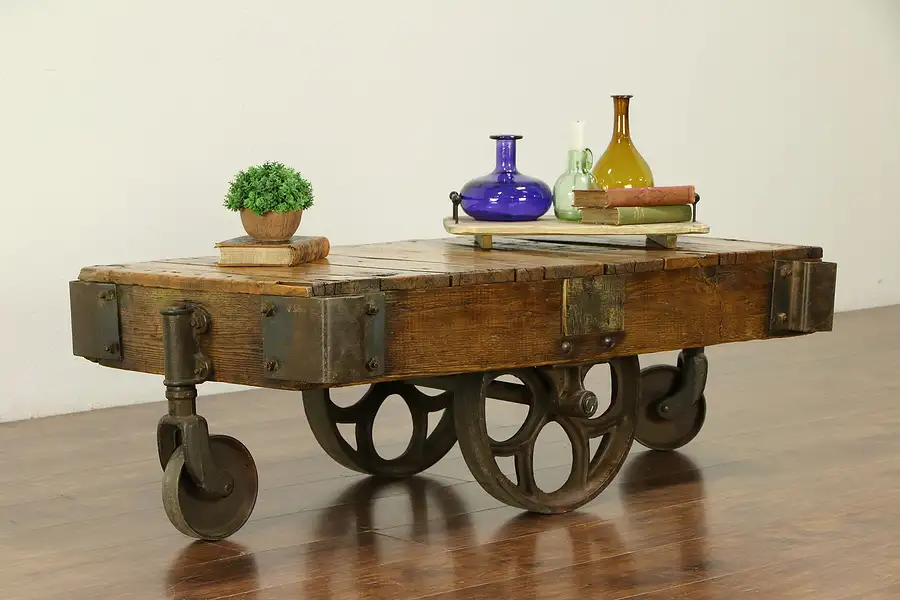 Main image of Industrial Antique Factory Salvage Railroad Cart or Coffee Table