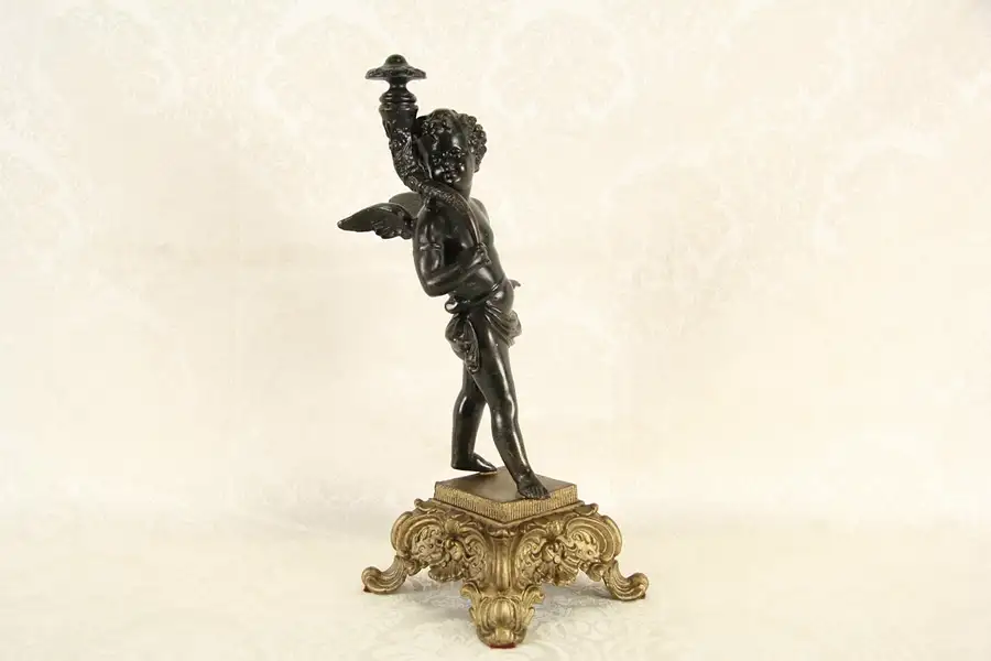 Main image of Angel or Cherub with Horn, 1890's Spelter Statue