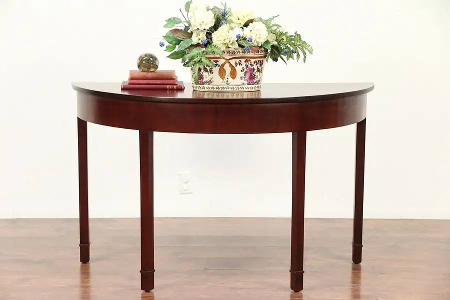 Main image of Federal 1810 Antique Mahogany Demilune Half Round Hall Console Table