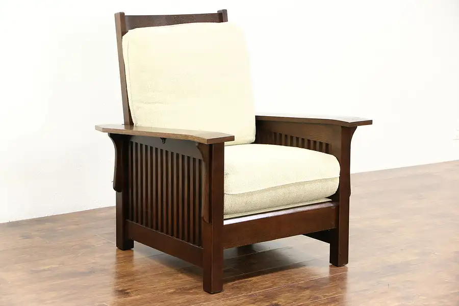 Main image of Arts & Crafts Mission Oak Vintage Morris Craftsman Recliner Chair, Bassett