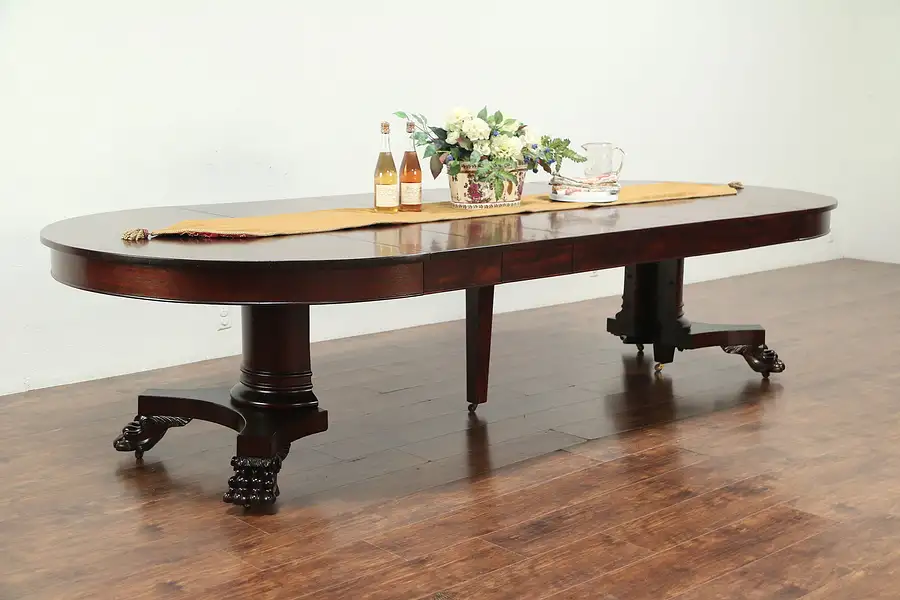 Main image of Empire Mahogany Antique Round Dining Table, Lion Paws, Extends 10' 6"