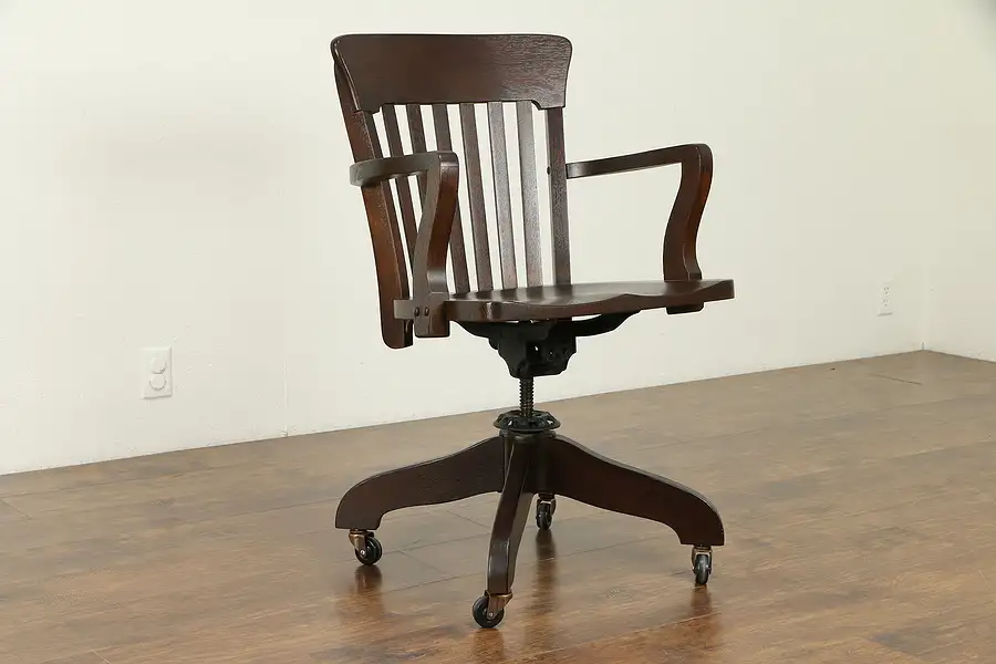 Main image of Swivel Adjustable Oak 1915 Antique Desk Chair