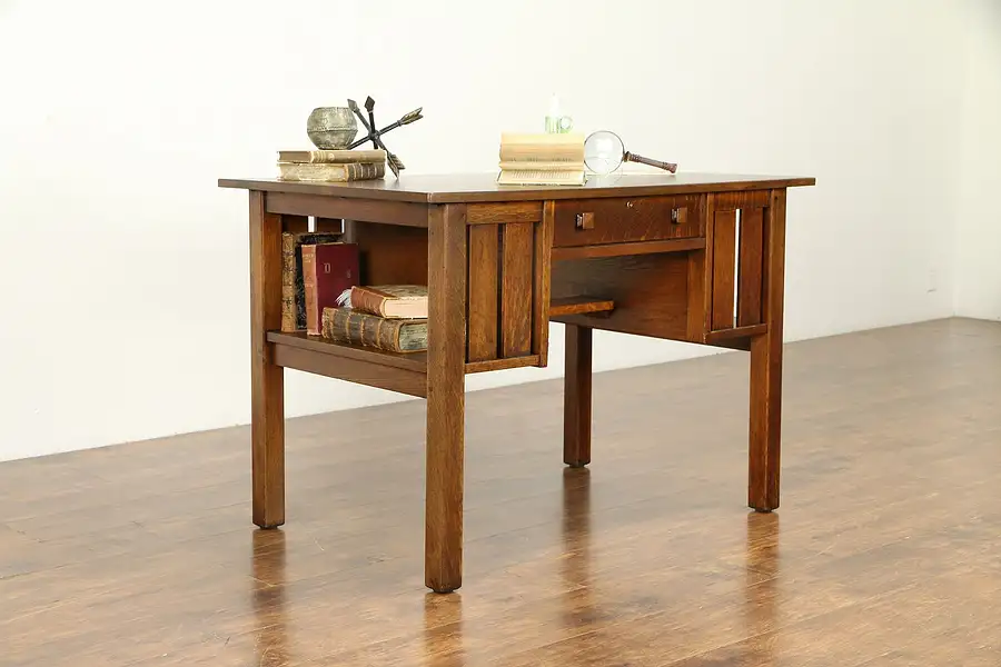 Main image of Mission Oak Art & Crafts Antique Craftsman Library Table, L & JG Stickley