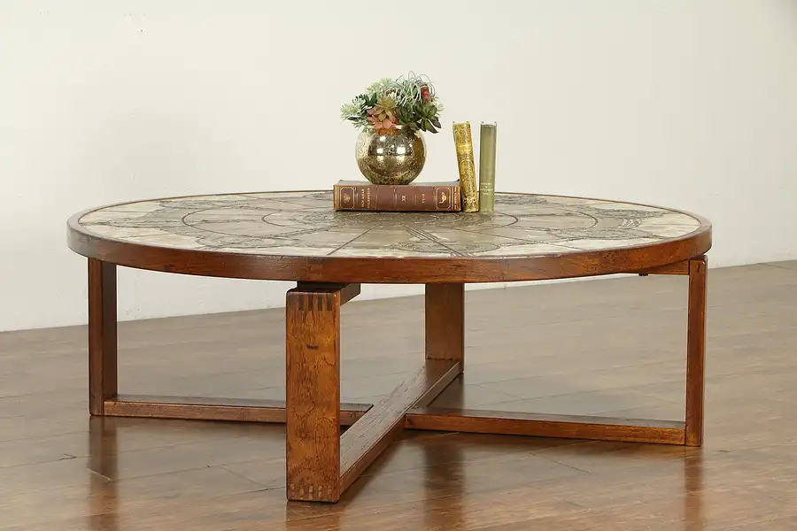 Main image of Midcentury Modern Vintage Danish Teak & Tile Coffee Table, Signed