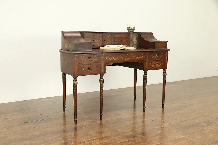 Main image of Carlton House Antique Desk, Hand Painted Mahogany, Aimone NYC