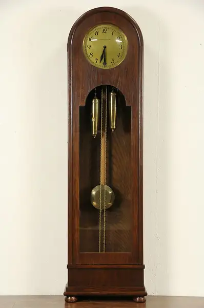 Main image of German Signed 1920 Antique Oak Grandfather Long Case Clock