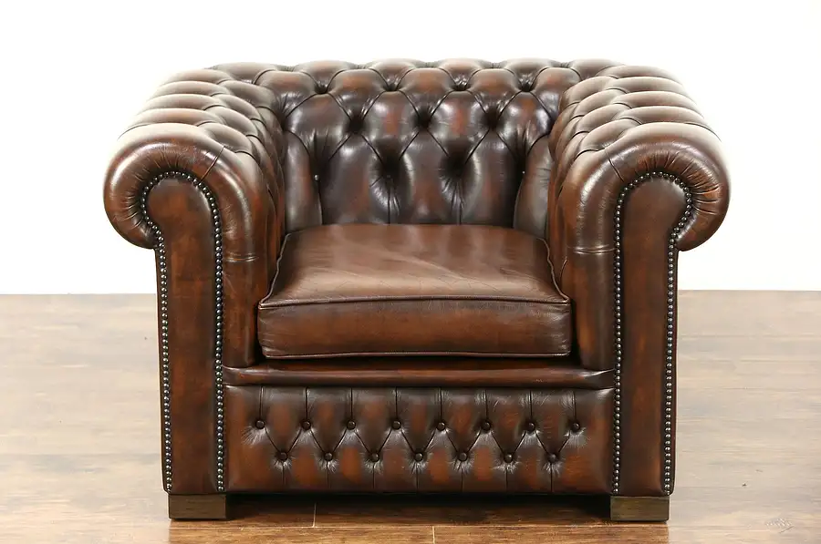 Main image of Chesterfield Tufted Brown Leather Vintage Scandinavian Tub Chair